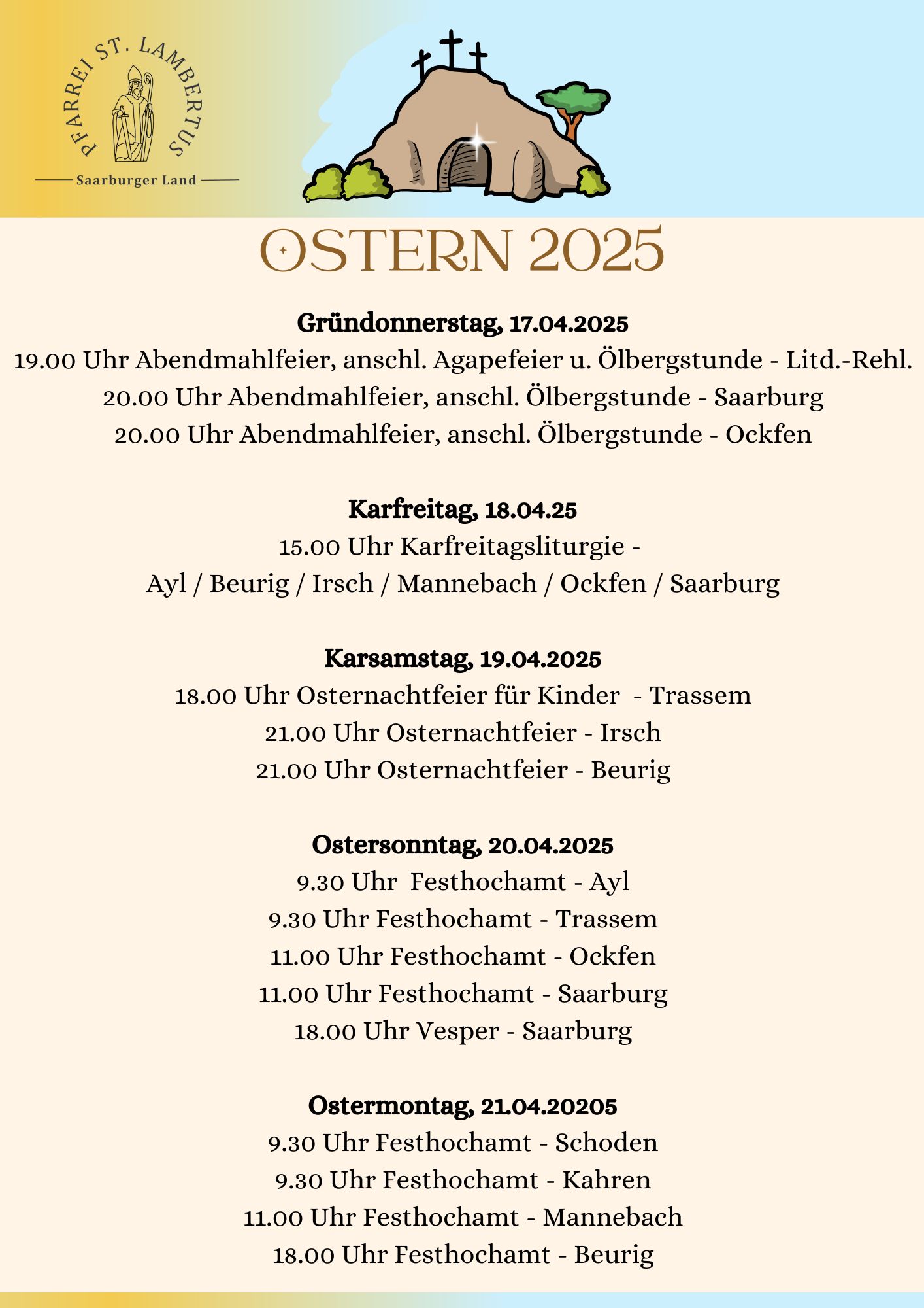 Gottesdienste Ostern 2025